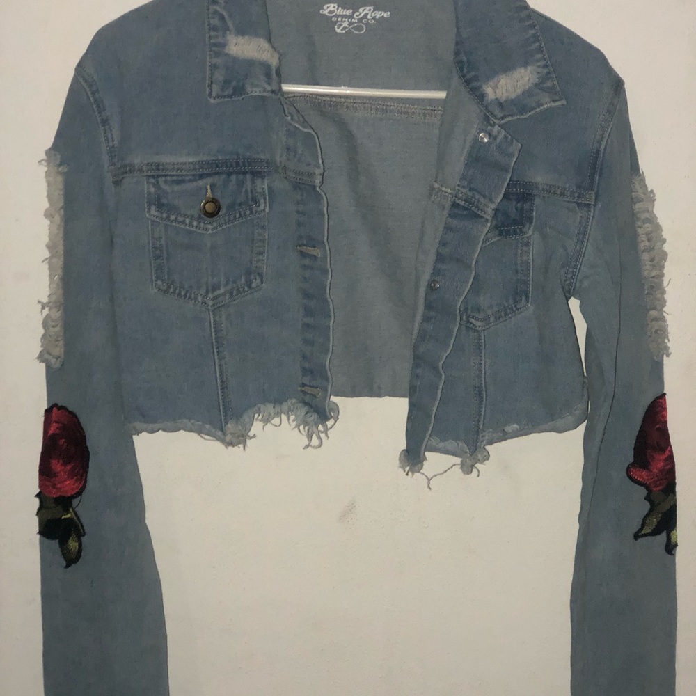 Crop Jean jacket With Rose on elbows